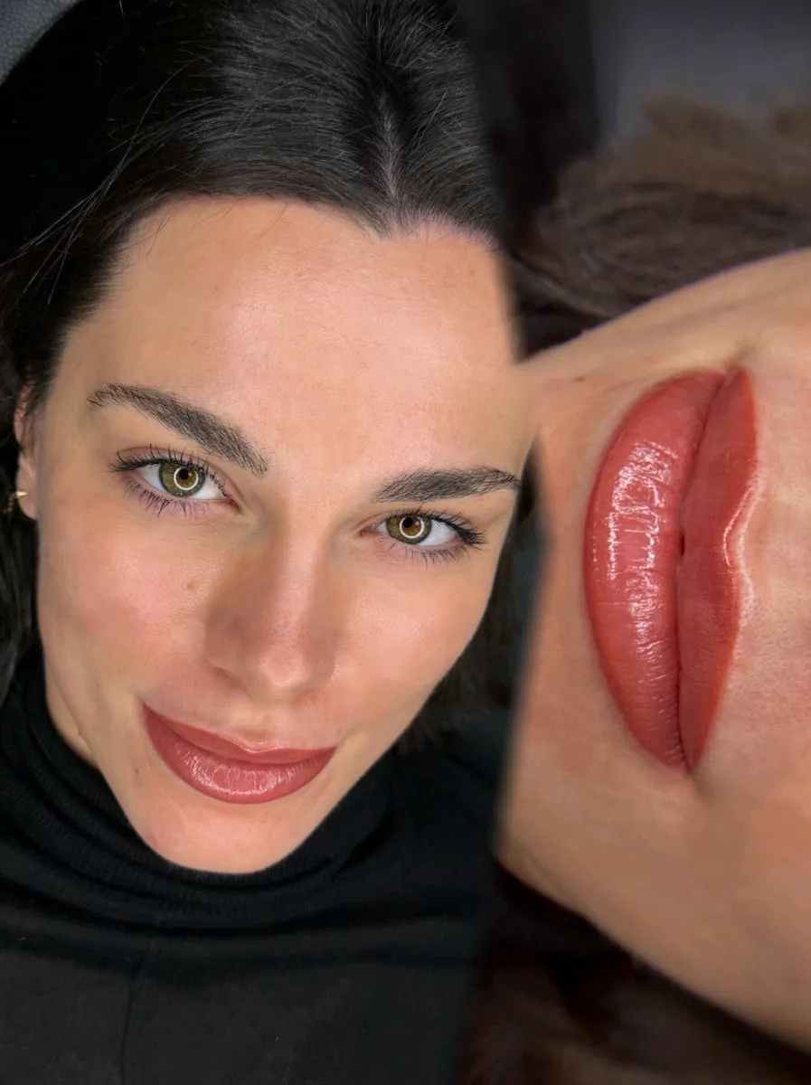 Prima e dopo del trucco semipermanente alle labbra, lavoro di Sara Bonetti