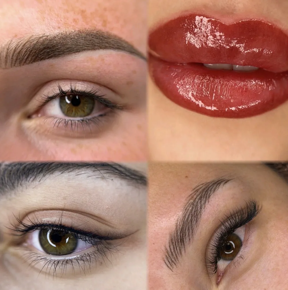 Collage di lavori di trucco semipermanente di Sara Bonetti: sopracciglia, labbra e occhi